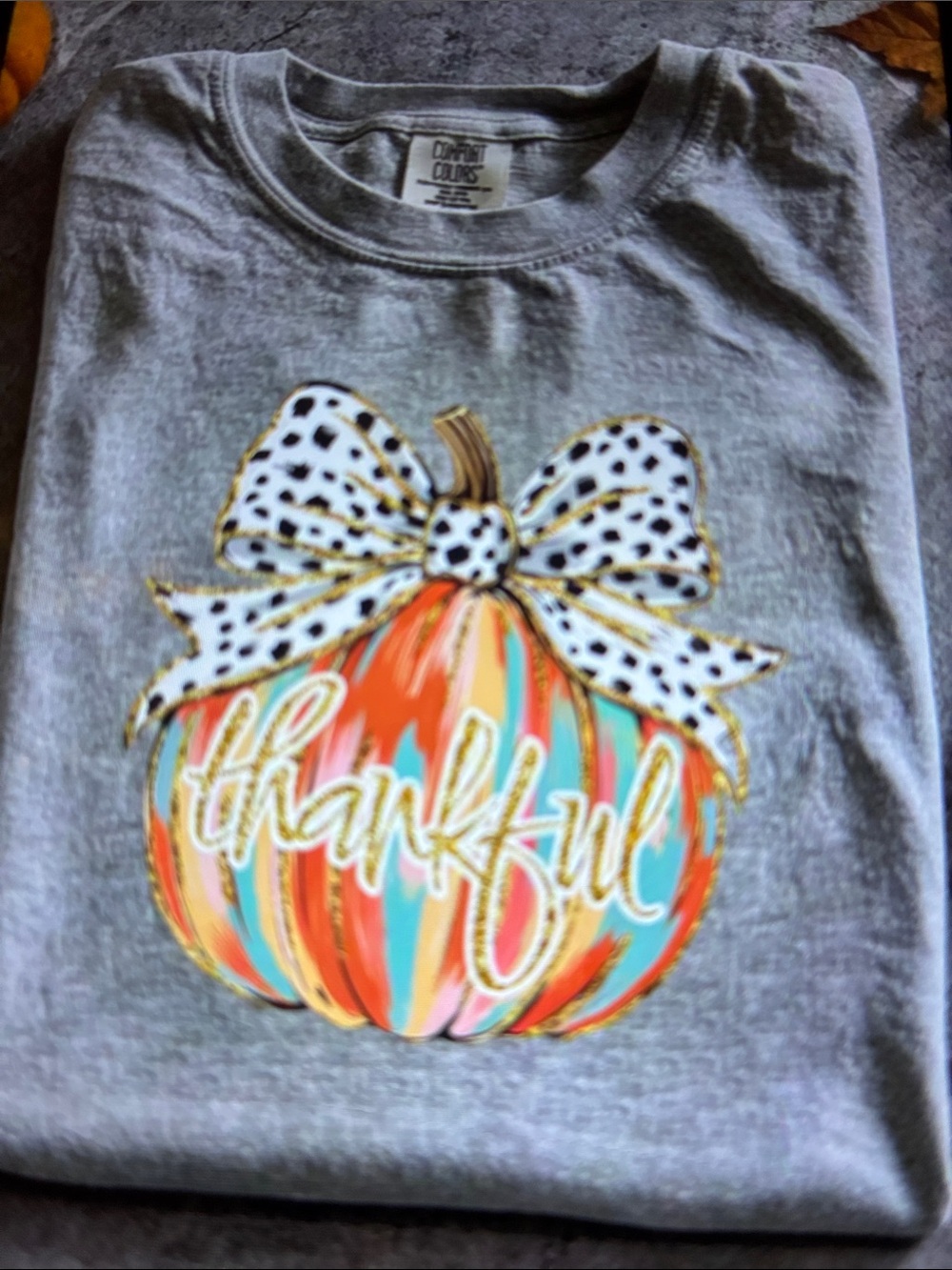 Thankful Pumpkin Graphic Tee for- Gray